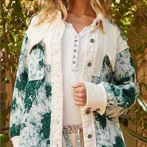 POL Forest Green and Cream Textured Utility Jacket